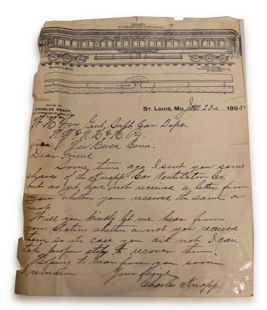 Charles Knapp Railroad Car Ventilator Inventor Handwritten Letter 1895 (1 of 3)