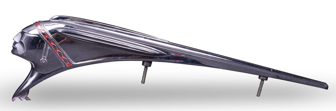 Clean 1948 Chrome Pontiac Hood Ornament: A really clean example of the 1948 Pontiac Chieftan hood ornament. The chrome is in wonderful condition for the age with only minor scratches and a few very light / tiny pit marks. The red enamel is s