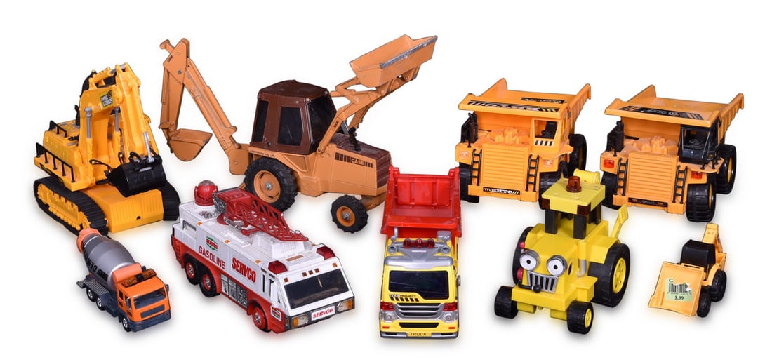 Group of Nine Construction Toys Die Cast and Plastic - ERTL CASE Construction King Front End Loader, (1 of 6)