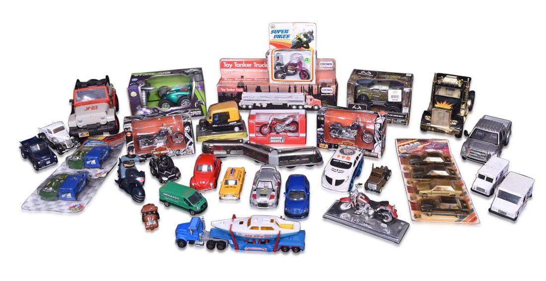 Group of Thirty-Four Assorted Die Cast and Plastic Toy Cars, Trucks, and Motorcycles - Harley (1 of 4)