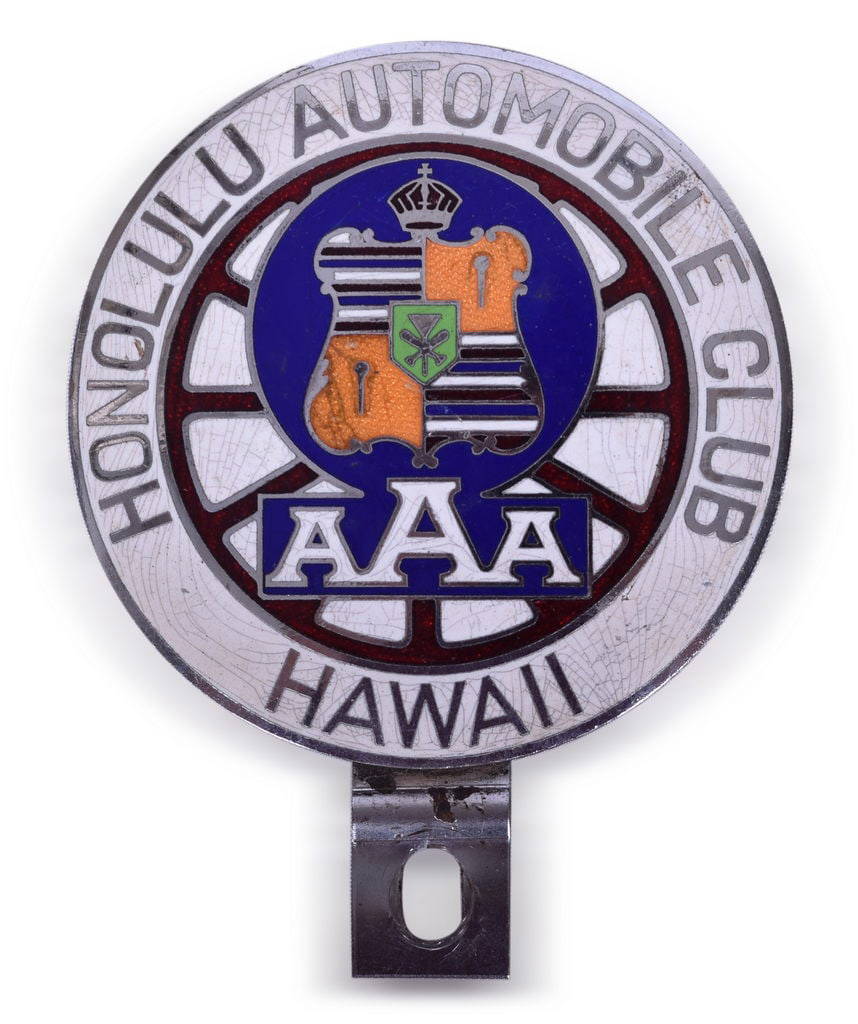 Aaa Honolulu Automobile Club Enameled Badge / License Plate Topper Auction