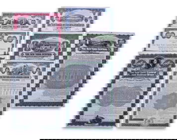 Seven Cancelled Railroad Stock Certificates - New York Central, Connecting Railway, and Hudson River (1 of 5)