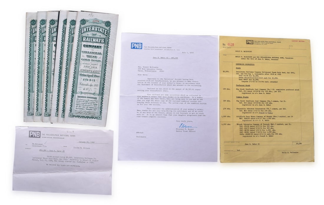 Six Interstate Railways Company 1903 Stock Certificates (1 of 5)