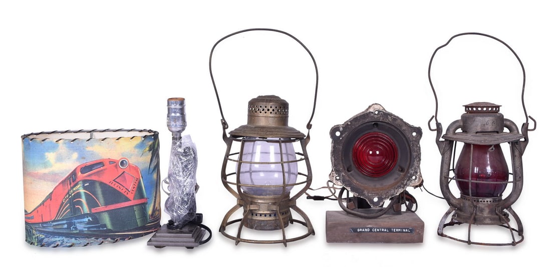 Group of Four Electrified Railroad Lanterns and Lamps - Lehigh Valley, New York Central, Grand (1 of 11)