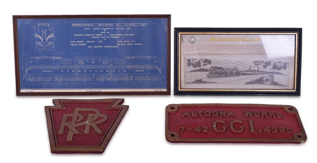 Four Pennsylvania Railroad Items - GG-1 Line Drawing, Congressional Headrest, Reproduction Builders (1 of 6)