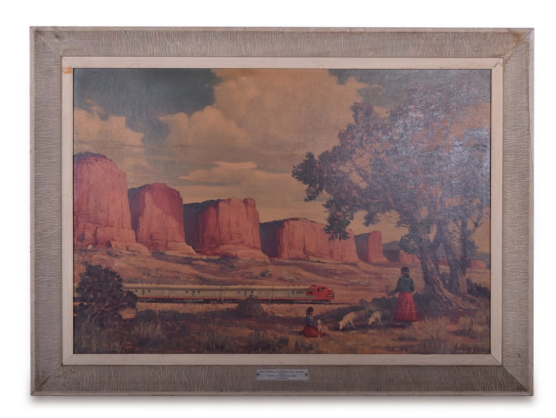 Santa Fe Railroad Framed Advertising Print - Red Cliffs of Western New Mexico by Adolph Heinze (1 of 4)