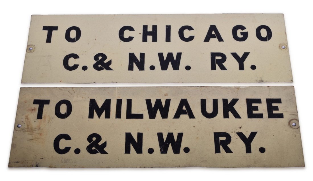 Pair of Chicago and North Western Railroad Station Platform Signs (1 of 1)