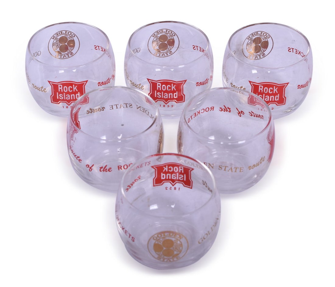 Six Golden State, Chicago, Rock Island, Southern Pacific and Pacific Railroad Roly Poly Glasses (1 of 5)