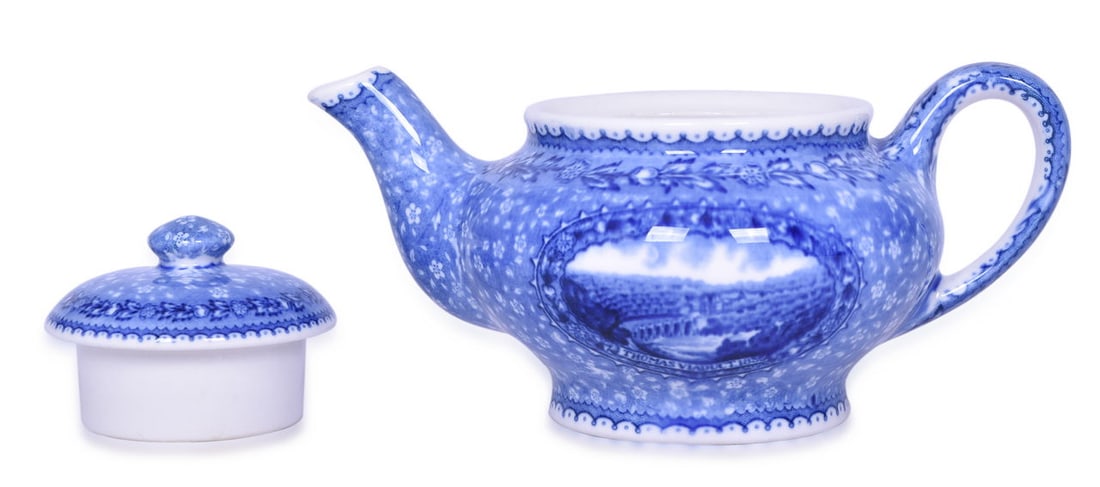 Scammell's Lamberton China Baltimore & Ohio Railroad Centenary Tea Pot: A dining car china tea pot for the Baltimore & Ohio Railroad in the Centenary pattern, back stamped with 1827-1927 Baltimore & Ohio Railroad Scammell's Lamberton China Design Patented. The teapot show