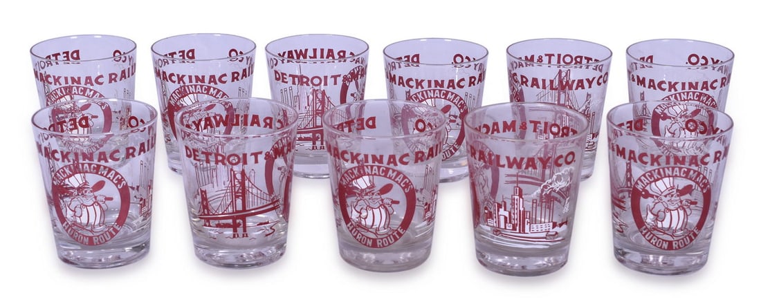 Eleven Detroit & Mackinac Railway Co. Drinking Glasses (1 of 4)