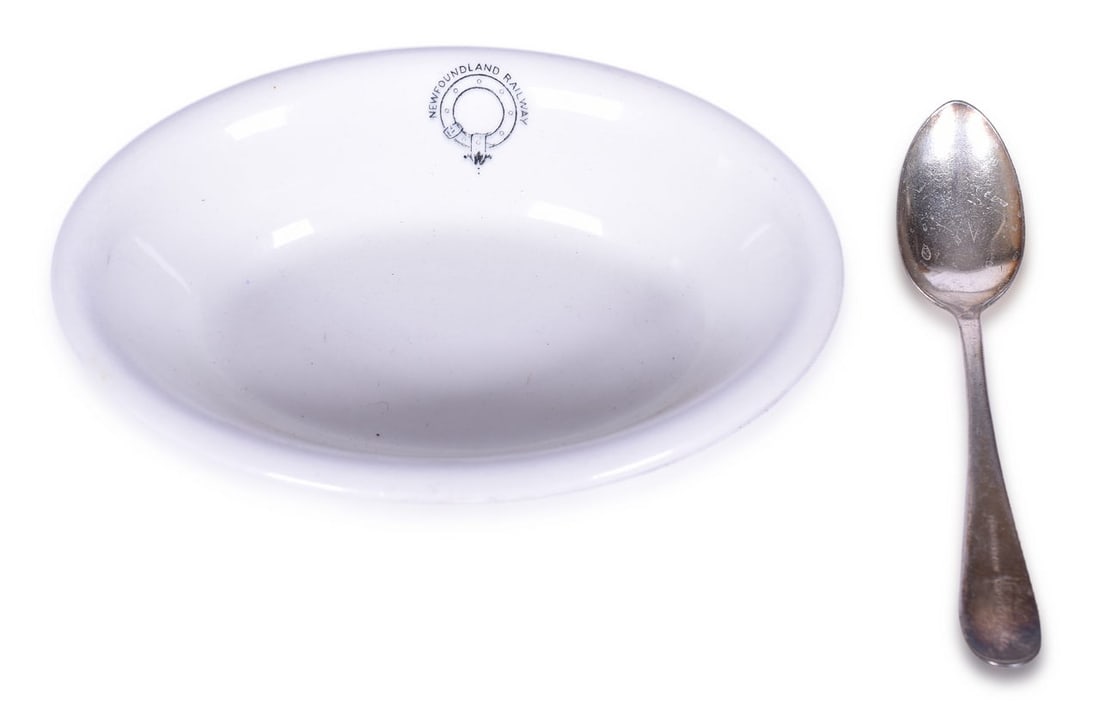 Newfoundland Railway China Oval Bowl and Silver Spoon (1 of 6)