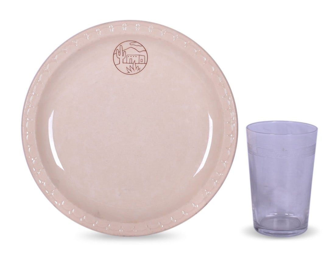 Atchison, Topeka, & Santa Fe Railroad Dining Car China Adobe Dinner Plate and Drinking Glass (1 of 5)