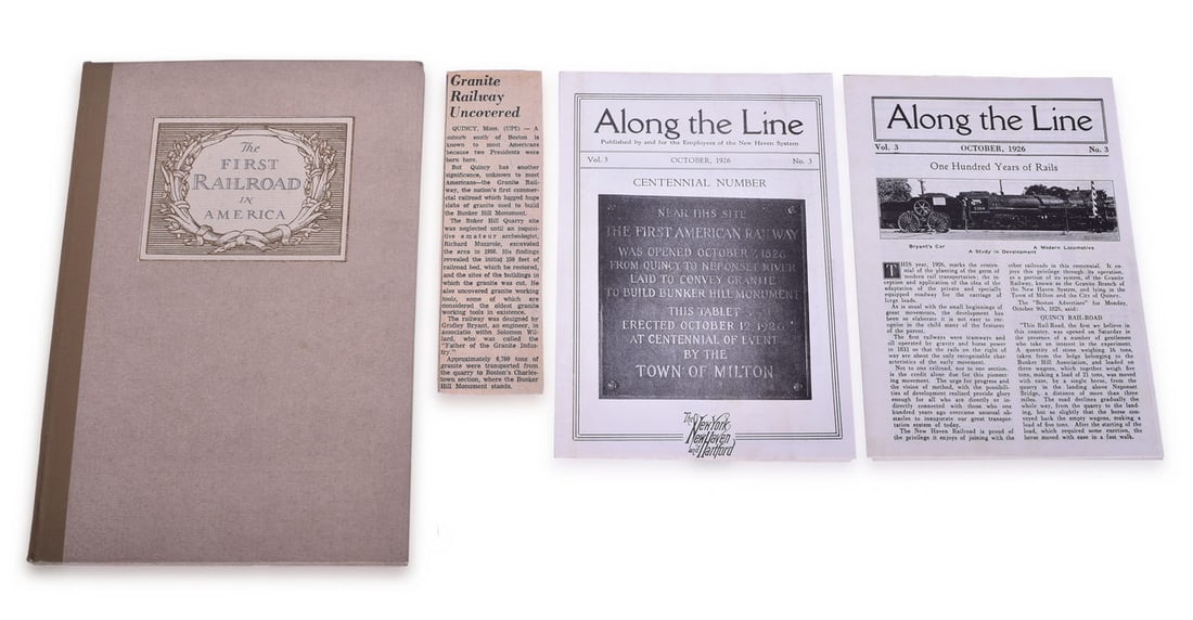 1926 Granite Railway Company Centennial Book: 1926 Granite Railway Company Centennial Book Centennial hard cover book printed for the Granite Railway Company in 1926 to celebrate 100 years of service. The book is titled, "The First Railroad in Am