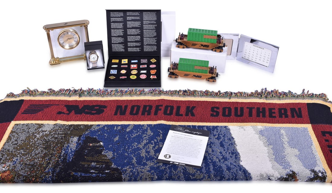 Seven Norfolk Southern Railroad And Conrail Employee Appreciation Gifts Herald Pin Set, Watch