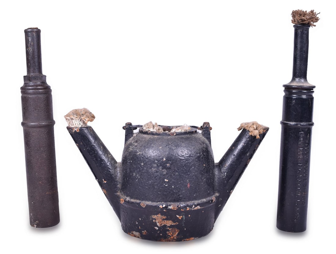 Three Cast Iron Railroad Torches - Hand Torches and Dual Fount Pot (1 of 3)