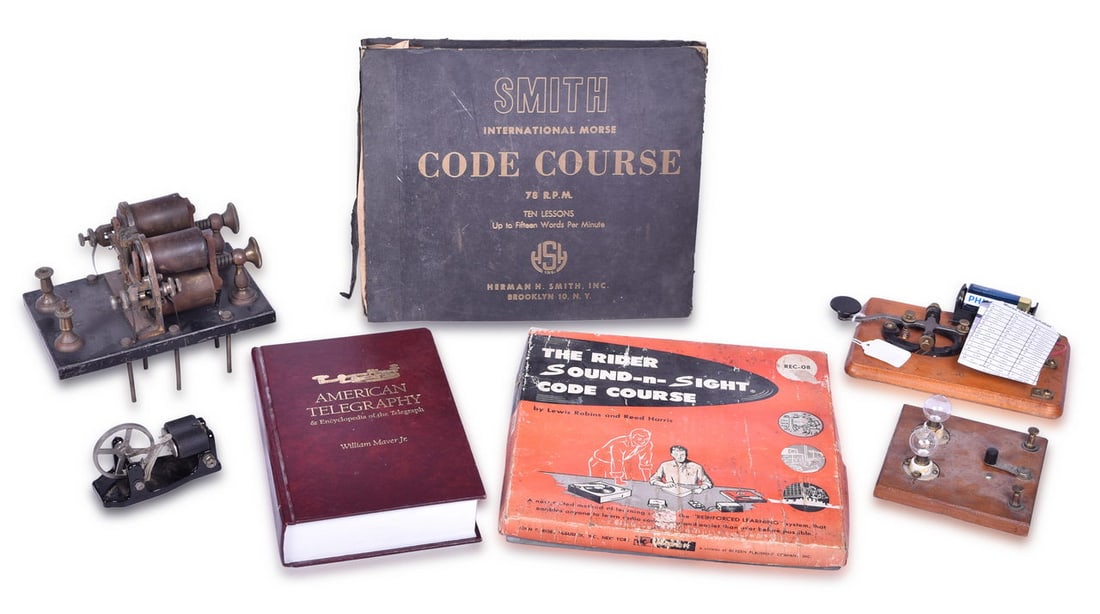Six Assorted Morse Code Telegraph Items - Key, Receiver, Sounders, Encyclopedia, And Code Courses (1 of 3)