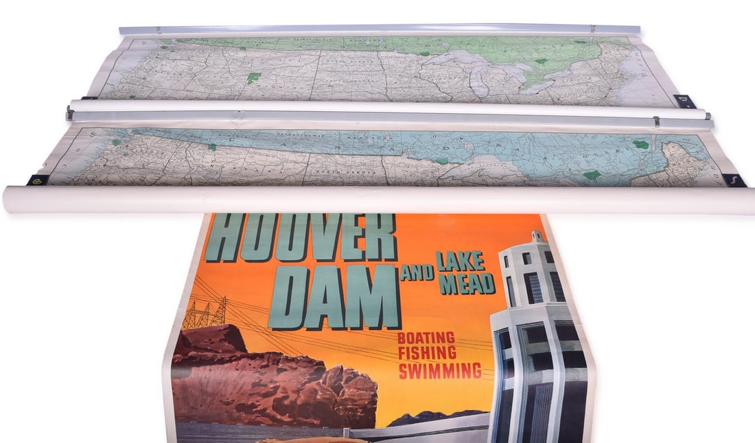 Pair of 1966 Santa Fe Railroad Wall Maps and Union Pacific Hoover Dam Advertisement Travel Poster (1 of 3)