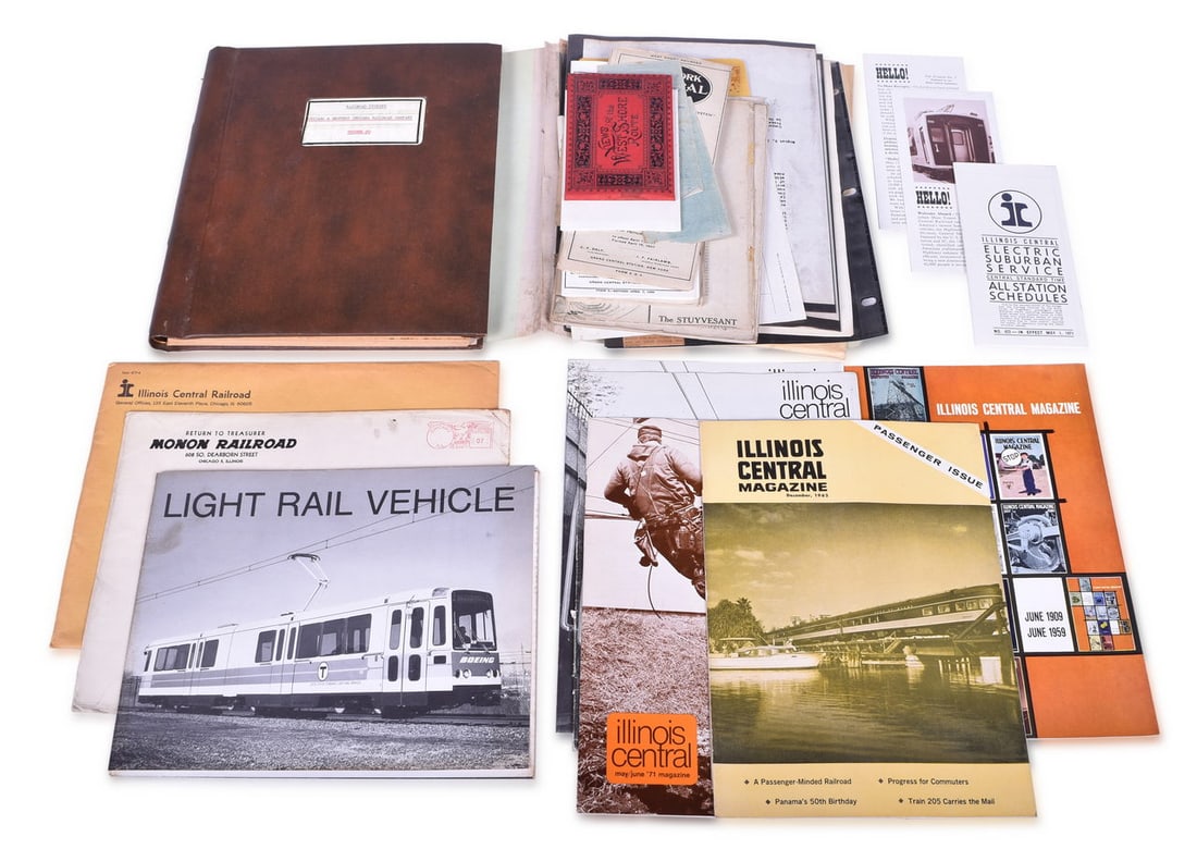 Large Group of Railroad Paper - Chicago & Western Indiana, West Shore, Ulster & Delaware, and: Large Group of Railroad Paper - Chicago & Western Indiana, West Shore, Ulster & Delaware, and Illinois Central An assortment of railroad paper including tickets, magazines, photographs, souvenir photo