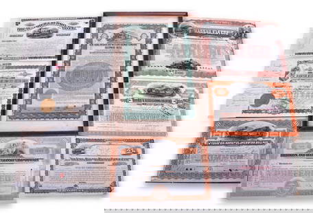 Eight New York Area Railroad Stock Certificates And Gold Bond - Lehigh & Hudson, New York, Ontario &: Eight New York Area Railroad Stock Certificates And Gold Bond - Lehigh & Hudson, New York, Ontario & Western, Buffalo & Susquehanna, And More A small group of cancelled railroad stock certificates and