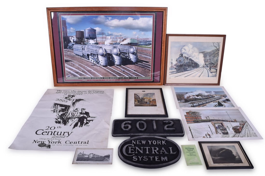 Nine New York Central Railroad Items - Reproduction Locomotive Number Plate, Art Prints, and Paper (1 of 3)