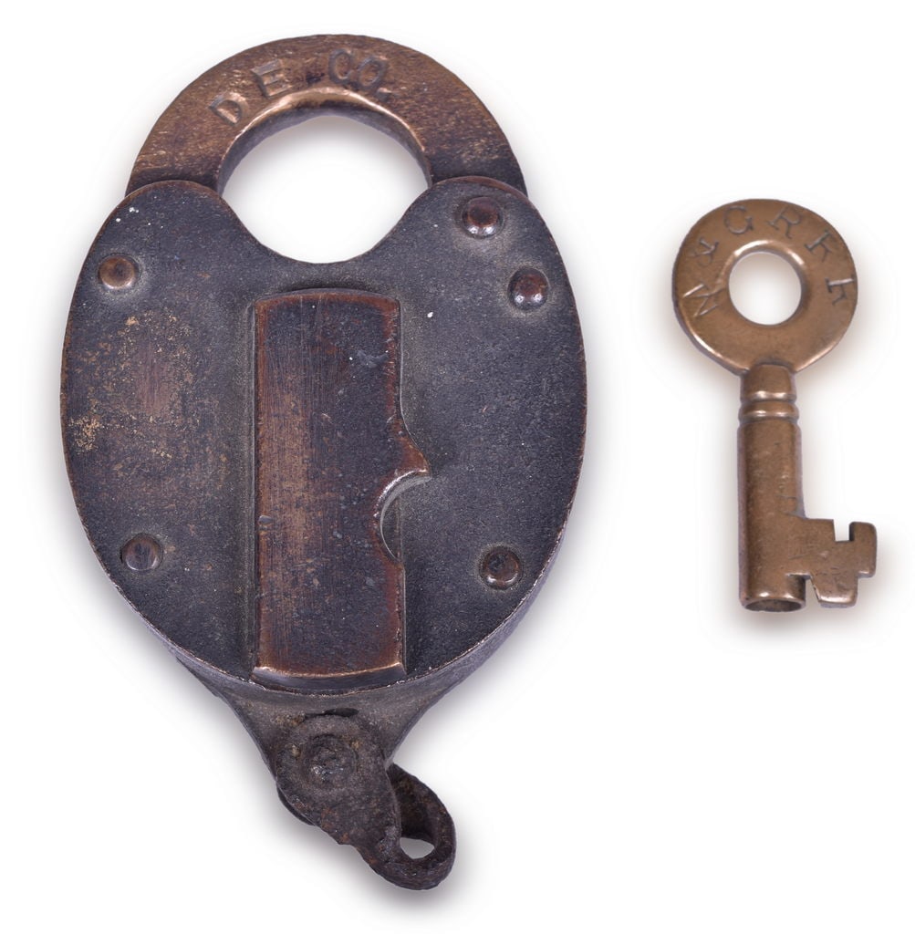 Fraim Detroit Edison Co. Brass Lock w/ Manistee & Grand Rapids Double Ringed Barrel Key (1 of 3)