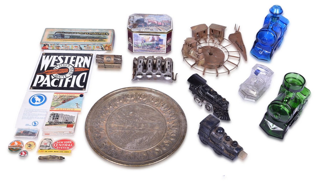 Mixed Group of Thirty-One Railroad Items - Western Pacific Sign, Dominoes Set, Coin Changer, (1 of 4)