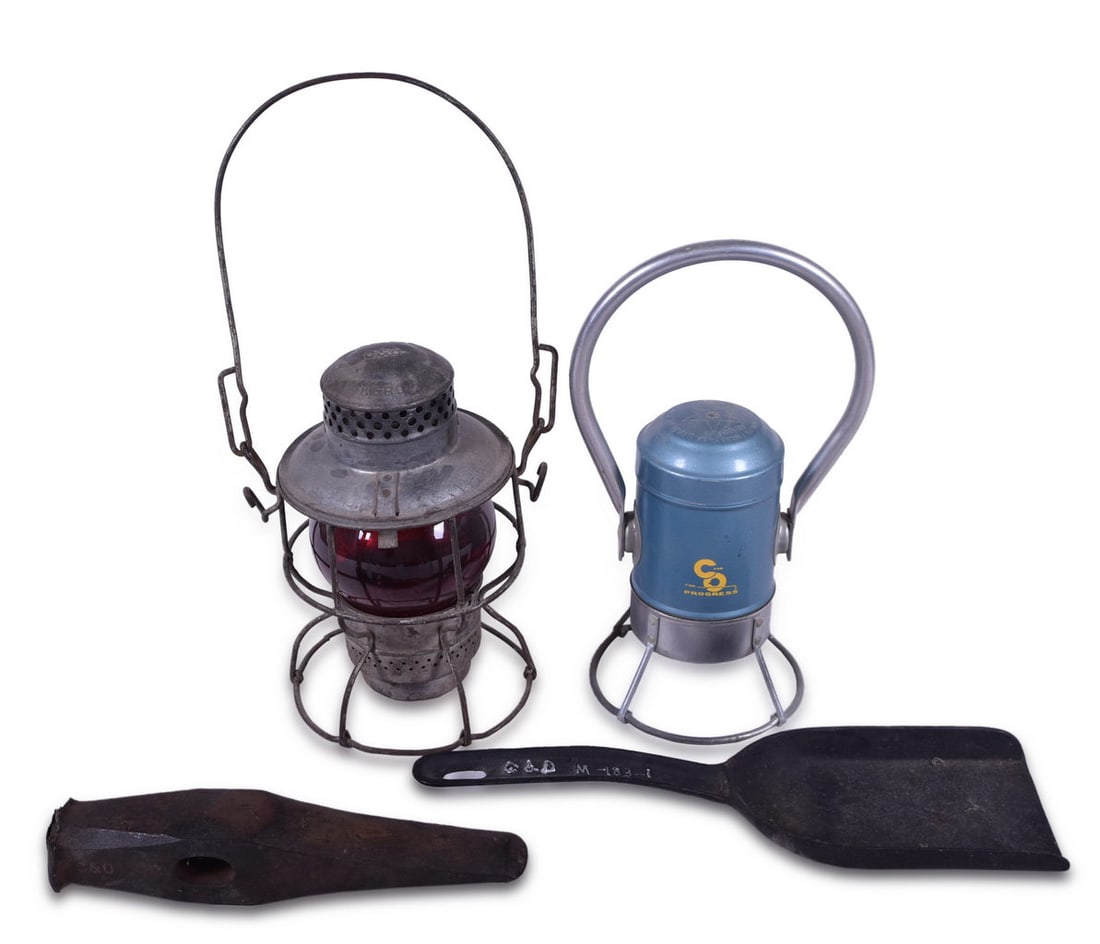 Two Chesapeake & Ohio Railroad Lanterns, Coal Shovel, and Spike Driver (1 of 5)