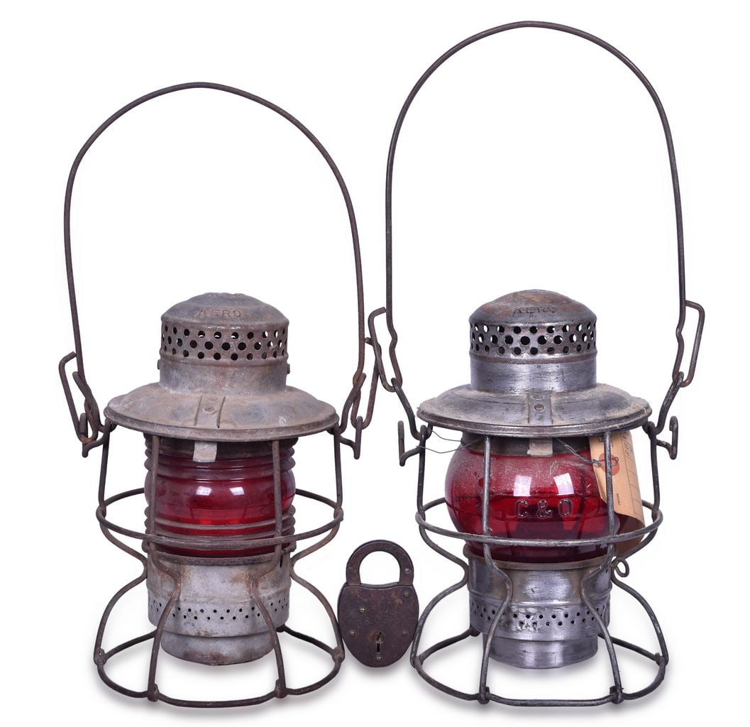 Two Adlake Kero Railroad Lanterns and Steel Lock - Baltimore & Ohio and Chesapeake & Ohio (1 of 4)