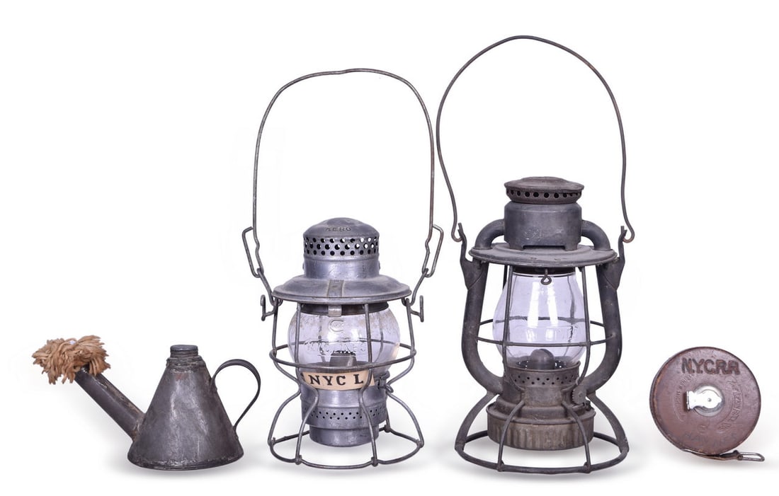 Group of New York Central Railroad Items - Adlake Kero Lantern, Dietz Vesta Lantern, Measuring Tape, (1 of 4)