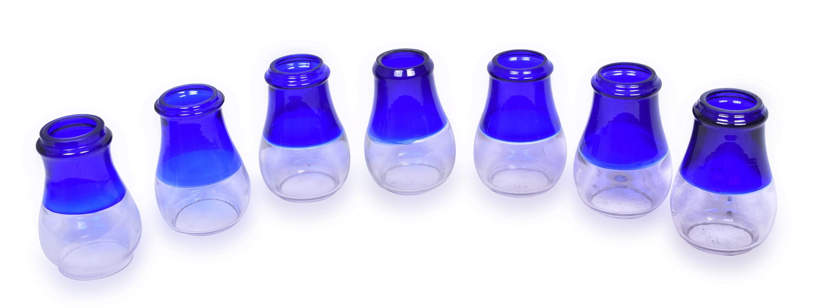 Seven Reproduction Blue Over Clear Rolled Top Lantern Globe (1 of 2)