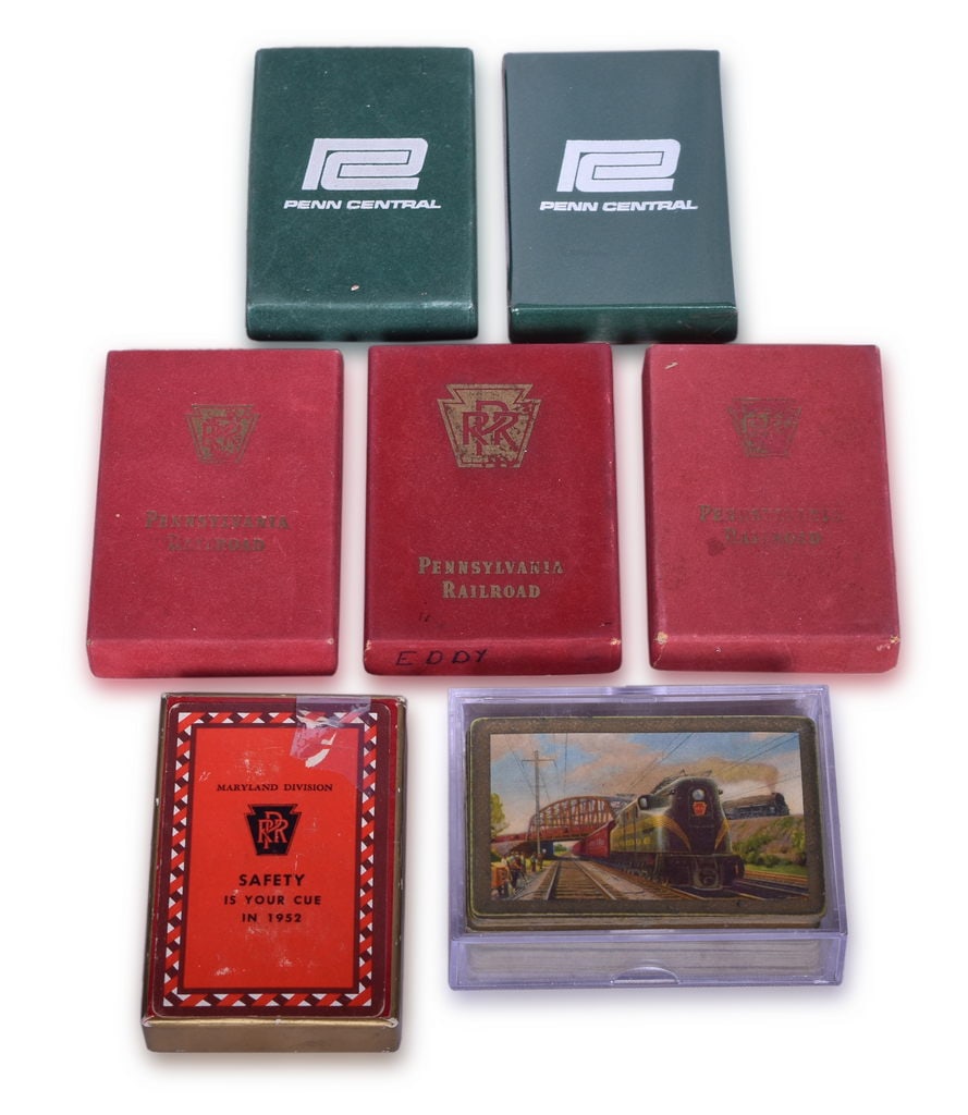 Seven Pennsylvania and Penn Central Railroad Playing Card Decks - 1950s Horseshoe Bend, Two Trains, (1 of 3)
