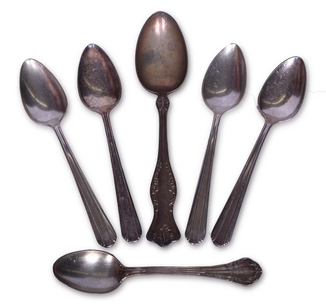 Six Southern Pacific Railroad Dining Car Flatware Spoons - American, Cecil, and Westfield Patterns: Six Southern Pacific Railroad Dining Car Flatware Spoons - American, Cecil, and Westfield Patterns A small group of dining car spoons from the Southern Pacific Railroad including four 6 1/4" spoons in