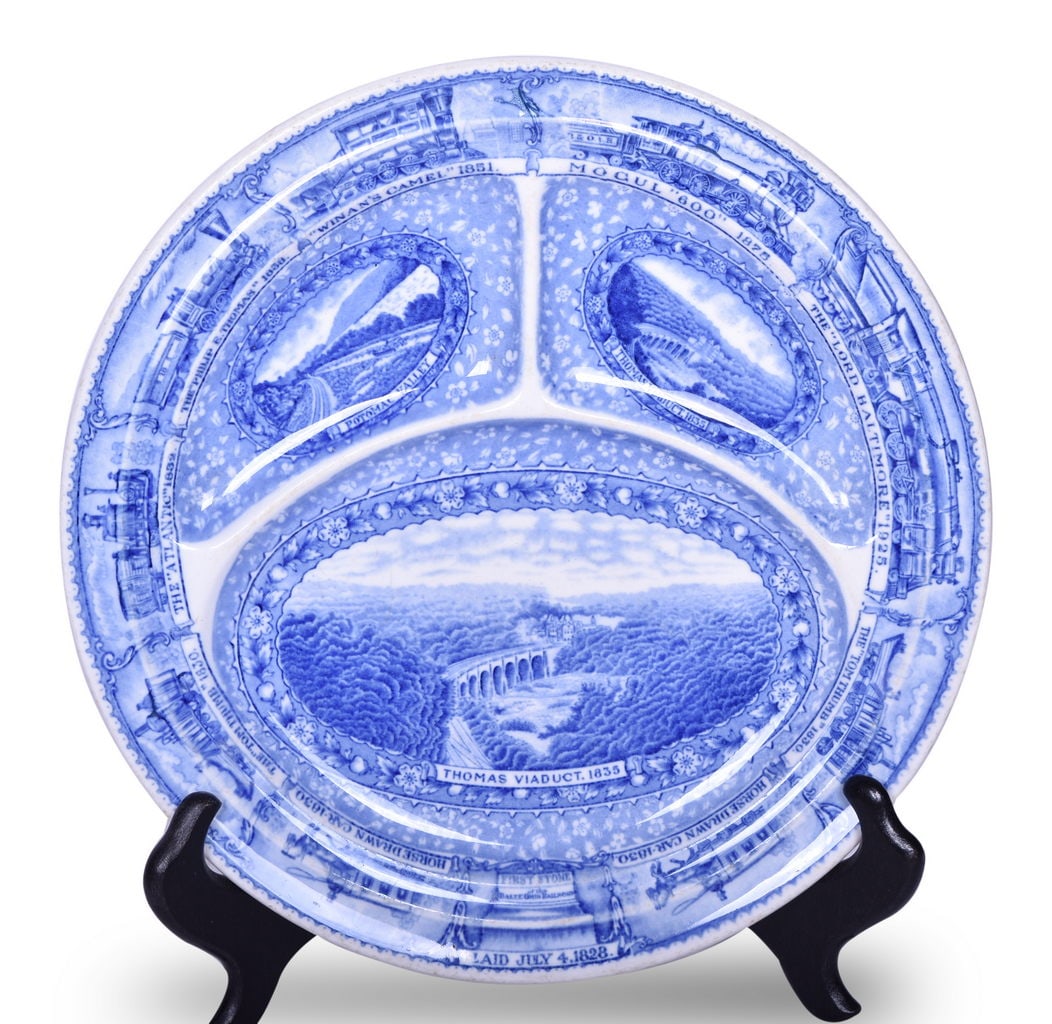 Scammell's Lamberton China Baltimore & Ohio Railroad Centenary Grill Plate: Scammell's Lamberton China Baltimore & Ohio Railroad Centenary Grill Plate A 10 3/4" grill plate for the B&O Railroad in the Centenary pattern, back stamped 1827-1927 Baltimore & Ohio Railroad Scammel