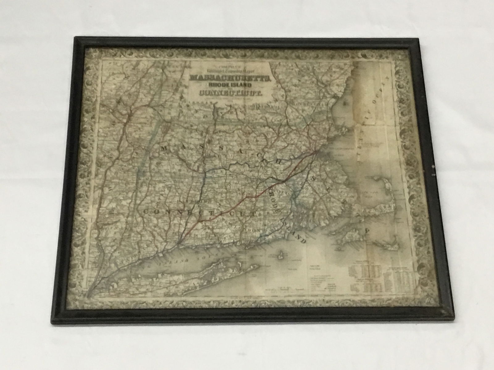 1853 Colton's Railroad & Township Map of Massachusetts, Rhode Island, and Connecticut (1 of 3)