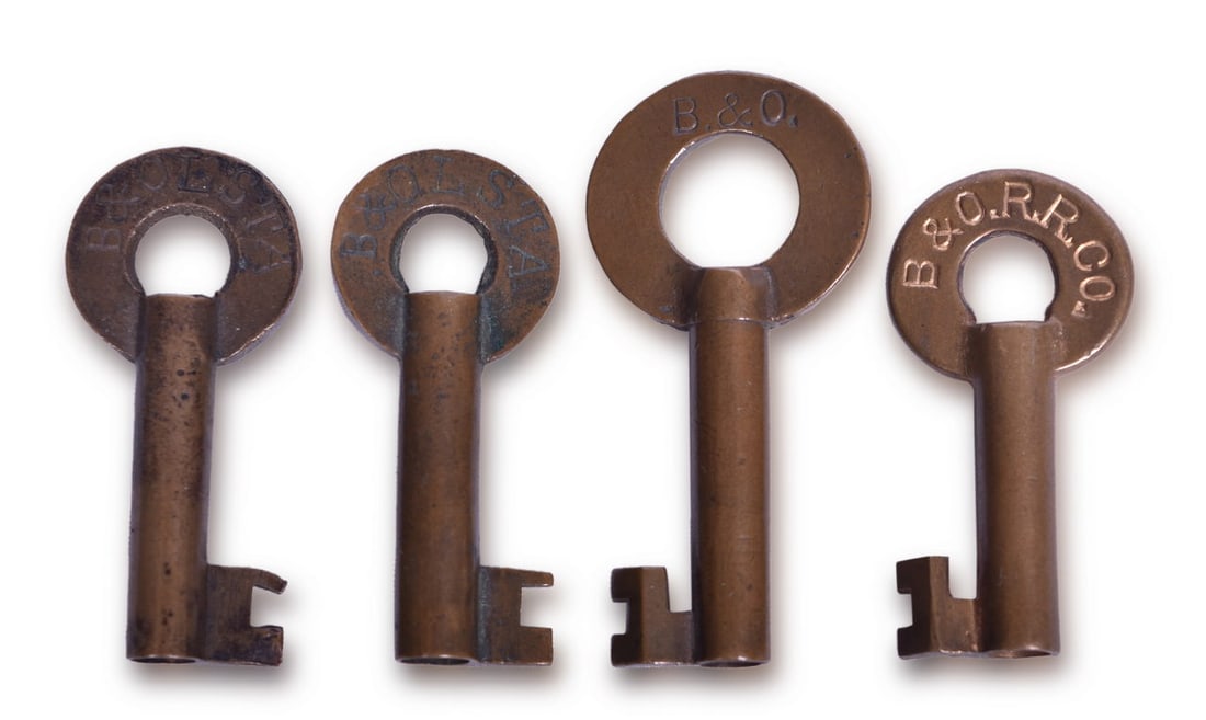 Four Baltimore and Ohio Railroad Brass Keys - Local Station, F-S, Slaymaker (1 of 4)