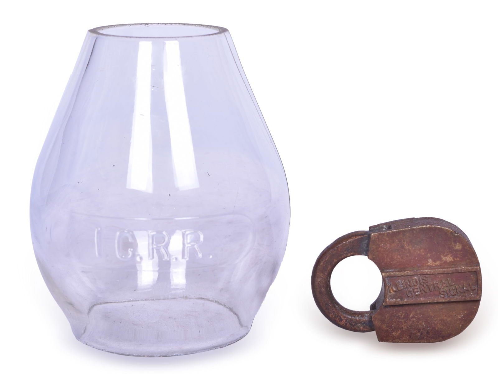Illinois Central Railroad Clear Cast Globe and Brass Signal Department Lock (1 of 2)