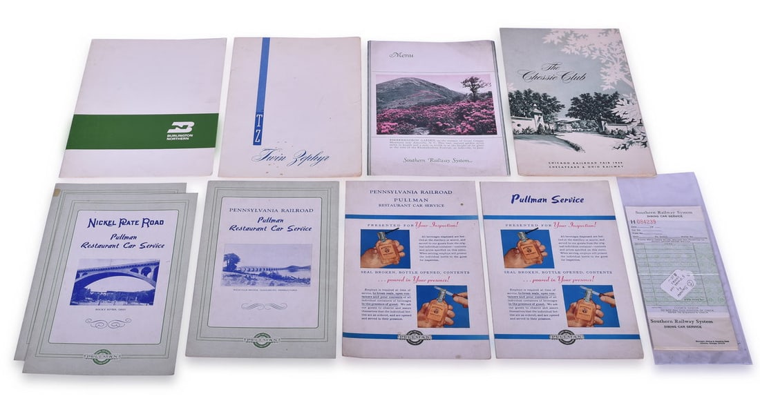 Group of 10 Railroad Dining Car Menus and Checks - Southern, Chesapeake & Ohio, Burlington Route, (1 of 3)