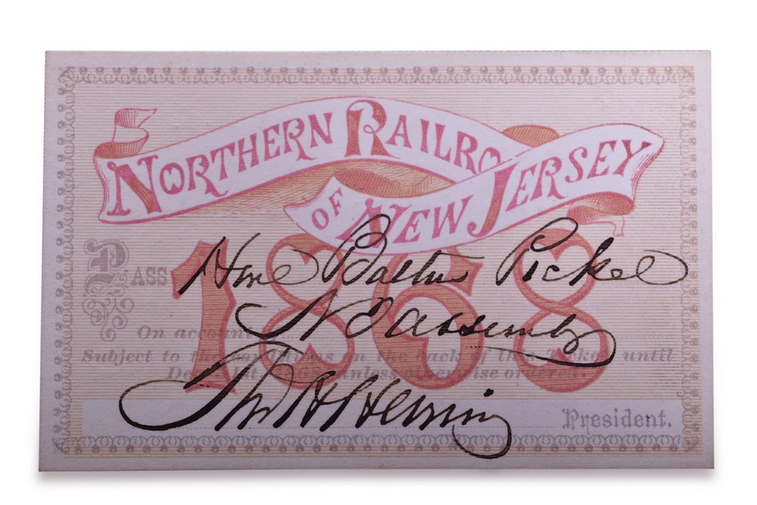 1868 Northern Railroad of New Jersey Annual Pass (1 of 2)