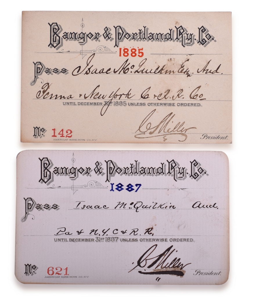 1885 and 1887 Bangor & Portland Railway Company Annual Passes (1 of 2)