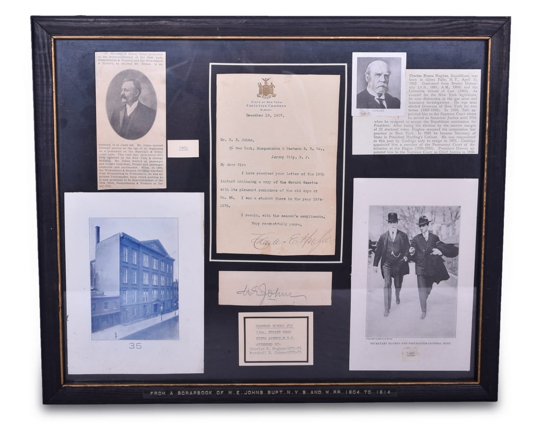 M.E. Johns NYS&W Railroad and Chief Justice Charles Evan Hughes Correspondence with Signatures (1 of 4)