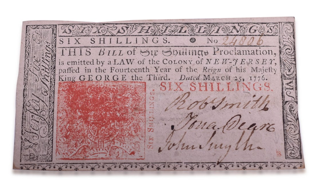 1776 New Jersey Colonial Currency Six Shillings Note (1 of 2)