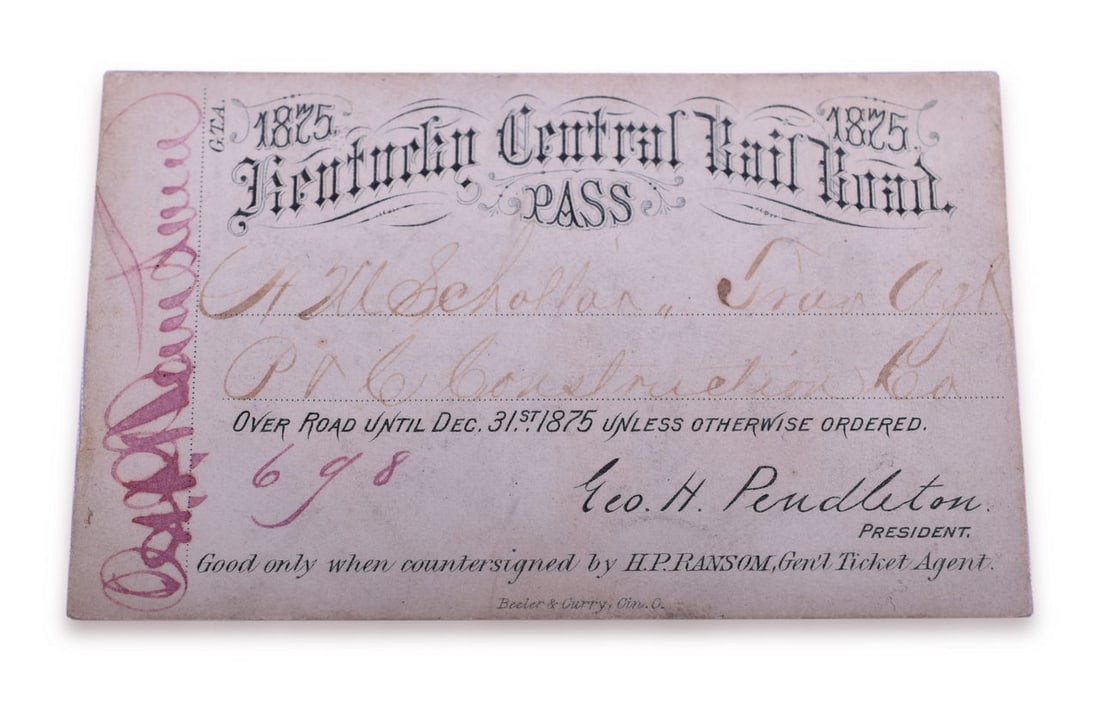 1875 Kentucky Central Railroad Annual Pass (1 of 2)