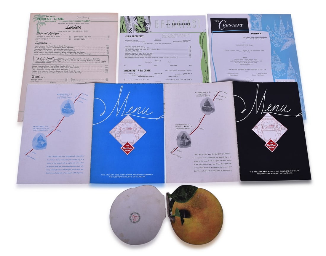 Six Southeastern Railroad Menus - Atlantic Coast Line, Southern, and Atlanta & West Point (1 of 3)