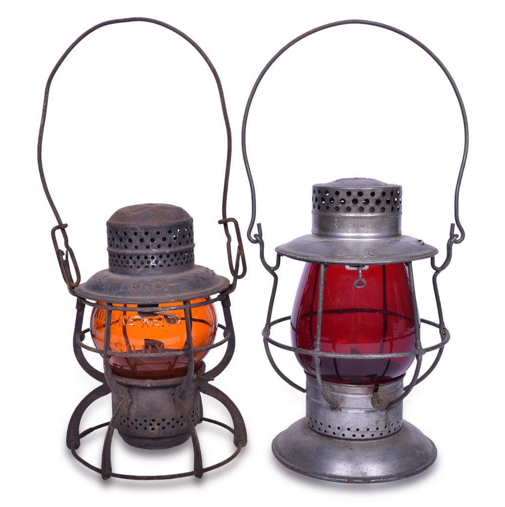 Pair of Louisville and Nashville Railroad Lanterns - Red and Amber Globe. (1 of 5)