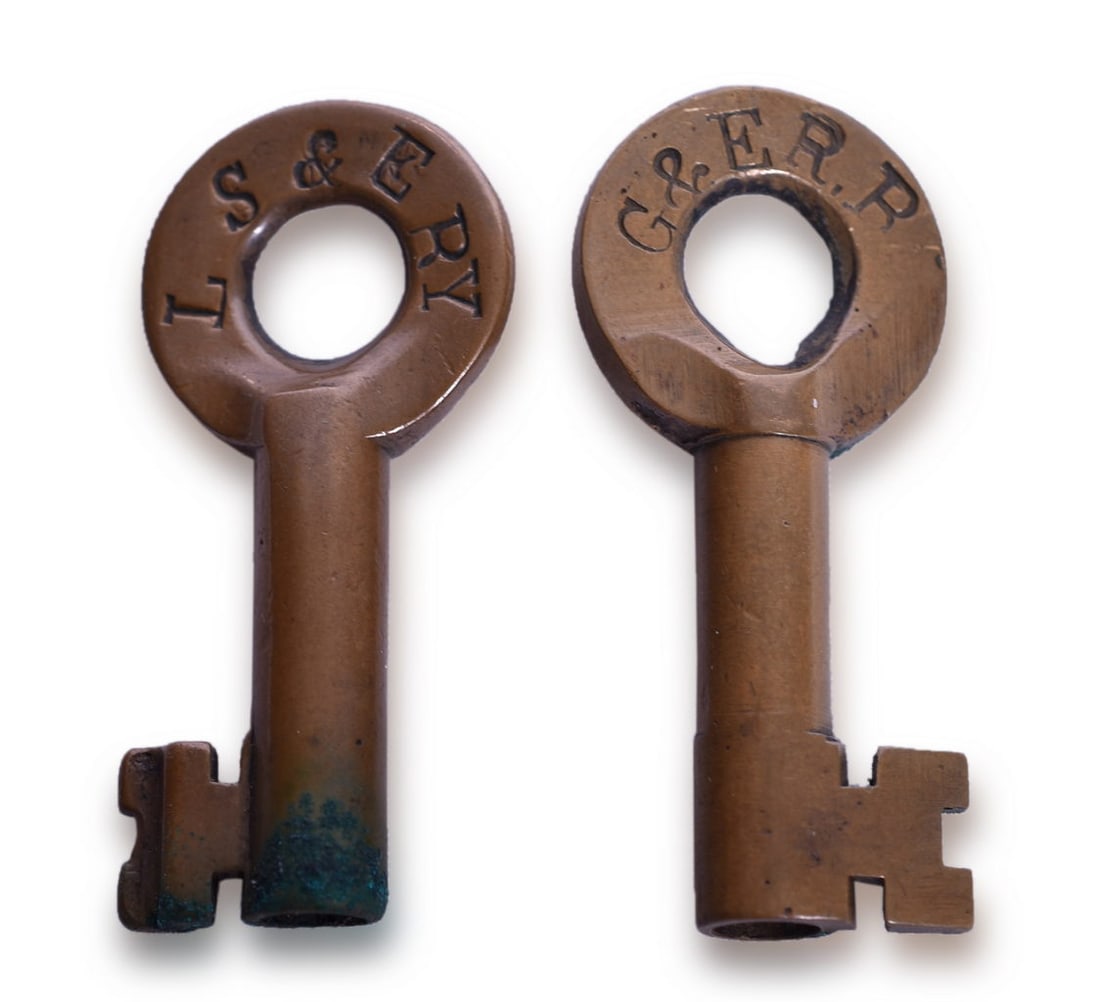 Pair of Logging Railroad Brass Keys - Greenbrier & Elk River Railroad and Lake Shore & Eastern (1 of 3)