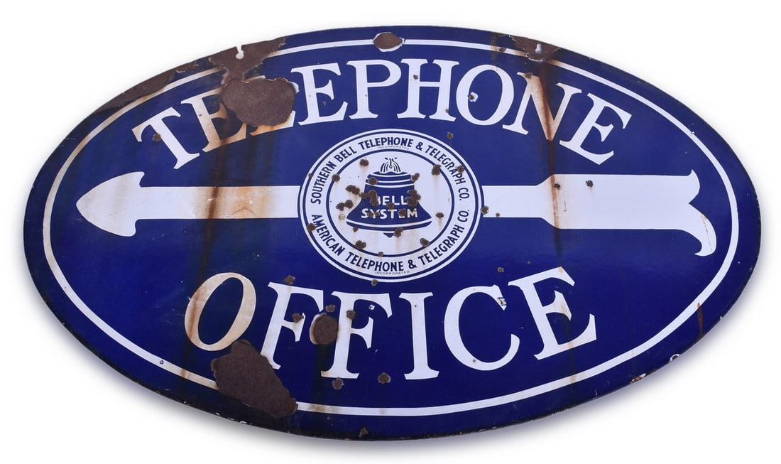 Double Sided Porcelain Telephone Office Bell System Sign (1 of 3)
