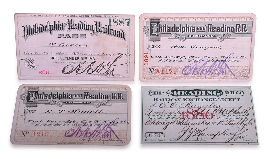 Four Philadelphia & Reading Railroad Annual Passes - 1886, 1887, 1888, and 1891 (1 of 2)