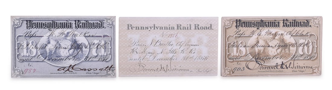 Three Pennsylvania Railroad Annual Passes - 1866, 1870, and 1871 (1 of 2)