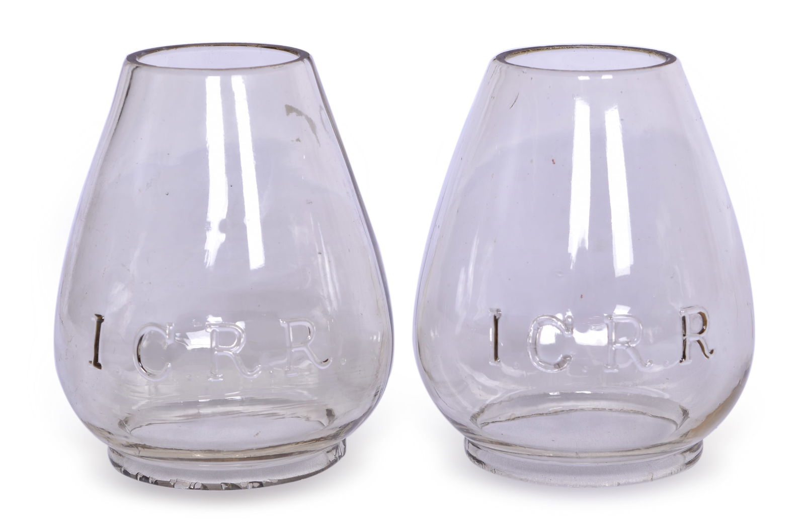 Pair of Illinois Central Railroad Extended Base Clear Lantern Globes (1 of 3)