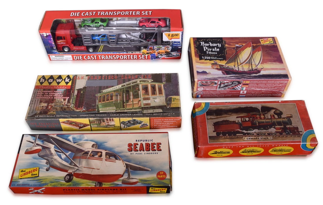 Four Assorted Plastic Model Kits - Northwestern Cabbage Stack Locomotive, Hawk Cable Car, Lindberg (1 of 3)